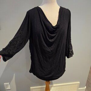 Addition Elle Women’s Crochet Sleeve Drape Top | Size 2X | Black